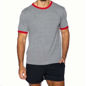 Camiseta Gris para Hombre, Cuello Redondo, Manga Corta, Ribete en Contraste, Corte Regular, Casual, 100% Algodón Tejido, Color Sólido - Product Image 6