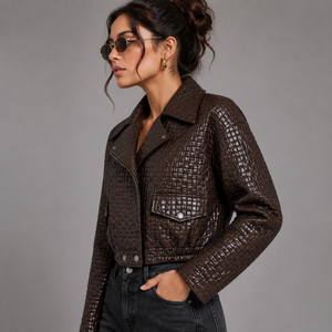Veste en cuir courte pour femme, taille européenne, coupe ajustée, veste en cuir fine, vêtements de moto, veste décontractée grande taille, trench-coat en PU - Product Image 4