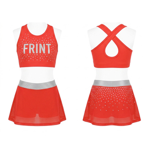Uniforme de Animadoras Personalizado con Transferencia Térmica, Spandex/Poliéster 220g, para Adolescentes, Color Rosa con Pedrería, Ropa de Práctica All Star, OEM - Product Image 1