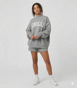 Conjunto de Top de Cuello Alto y Pantalones Cortos para Mujer, Estilo Urbano Contemporáneo, Dos Piezas, para un Estilo Individual - Product Image 1