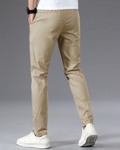 กางเกงขายาวผู้ชายสีพื้นผ้าบางใส่สบายสไตล์ลำลอง ยืดได้ น้ำหนักเบา ซิปกลาง ผ้าฝ้าย ขายดีประจำฤดูใบไม้ร่วง - Product Image 5