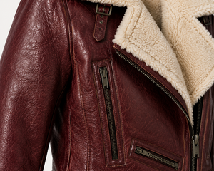 Chaqueta de Aviador de Piel Genuina de Primera Calidad para Mujer, Abrigo de Invierno Cálido Estilo Motero con Cierre de Cremallera y Detalle de Cinturón - Product Image 5