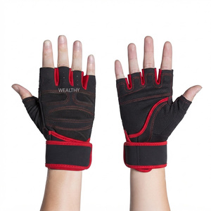 Custom Brand Name Boxing Gloves Gel Padded <b>PVC</b>/PC/Leather Breathable Protective Durable Half Finger Red <b>Trim</b> Eco-Friendly Gym - Product Image 1