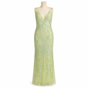 Luxury Women Green Embroidered Evening Gown | Elegant V Neck Maxi Dress Premium Designer Party Wear Wedding Reception Formal - Product Image 1