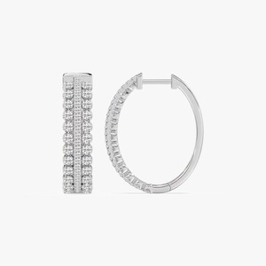 Boucles d'oreilles créoles triple rangée en or blanc 14K avec diamants de laboratoire ronds 1,47 carat, certifiés IGI, très demandées, style HIPHOPSTAR, en promotion, export - Product Image 2