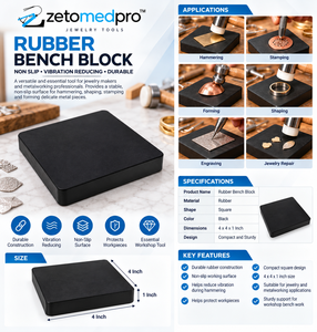 <b>Rubber</b> Bench <b>Block</b> Non Slip Vibration Reducing Jewelry Making Hammering Shaping Tool 4 by 4 by 1 Inch ZetomedPro - Product Image 3