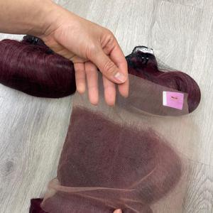 Borgoña Color vino huevo rizado con encaje suizo Frontal 100% cutícula alineada cabello humano vietnamita - Product Image 3
