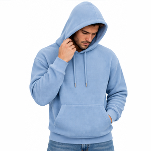 Sweat à capuche pour homme en tricot gaufré à manches longues, thermique, décontracté, streetwear, hiver, sport, gym, personnalisable, vente en gros - Product Image 3