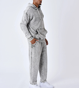 Custom Applique Patch Winter Season Use Tracksuits Acid Wash <b>Flared</b> Sweatsuit Hoodie and Sweatpants Set for <b>Men's</b> Wear - Product Image 3