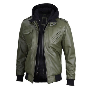 Chaqueta de Cuero Genuino con Capucha para Invierno, Estilo Casual, Costuras Reforzadas, Chaqueta de Motero de Piel de Oveja Premium en Oferta - Product Image 1