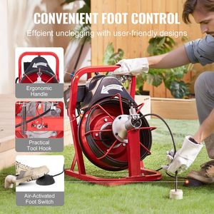 Déboucheur électrique automatique pour égouts, 15 m x 3/10 po, avec 4 lames, action pneumatique, machine de nettoyage de canalisations 3/10 po - Product Image 3