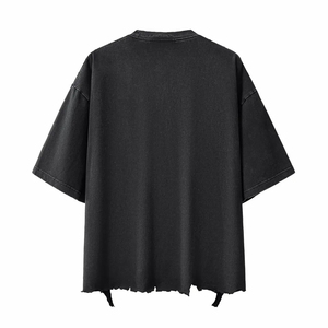 เสื้อยืดแขนสั้นผู้ชายทรงบ็อกซี่ ผ้าคอตตอน 100% หนัก 260GSM ซักย้อมสีแบบวินเทจ พิมพ์โลโก้ สวมใส่สบาย สีพื้น ดีไซน์เรียบง่าย - Product Image 6