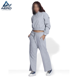 2026 <b>Top</b> Quality Product Women Hoodies And Trouser Set, In Gray Color Fitness Wear Ladies Gym <b>Crop</b> Tracksuits - Product Image 5