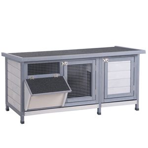 Gabbia per Conigli Classica da Interno/Esterno in Legno di Abete con Tetto Impermeabile - per Arredamento Villa, Colore Grigio - Product Image 1