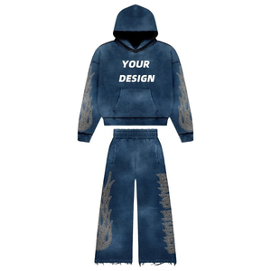 Conjunto de Sudadera y Pantalones de Felpa de Algodón Liso Estilo Urbano Personalizado con Sudadera con Capucha de Pedrería y Pantalones Acampanados de Doble Cintura, Holgado y Oversize, Moda de Invierno - Product Image 5