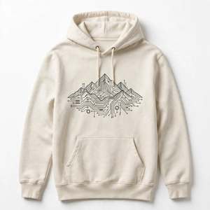 Sweat-shirt à capuche en coton épais avec imprimé graphique circuit imprimé montagne, style streetwear personnalisé, coupe oversize, en polaire, pull d'hiver - Product Image 1