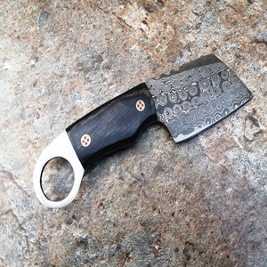 Couteau de chasse à lame fixe en acier Damas de qualité industrielle, fabriqué sur mesure par Trend Blades, pointe clip, manche en bois, étui en cuir - Product Image 2