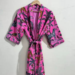 Bata Kimono de Terciopelo con Estampado de Animales de la Selva para Mujer, Larga, de Manga Larga, Cuello en V, Informal, de Invierno, de Lujo, Lavable a Máquina - Product Image 1