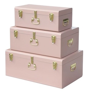 Boîte de rangement vintage en métal avec couvercle à charnières, design classique, ensemble empilable, trois couleurs disponibles, pour organiser les articles divers - Product Image 4