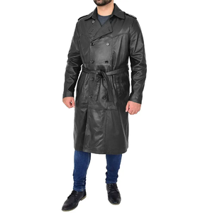 Women's Black Long Genuine <b>Leather</b> Trench Coat Windproof <b>Belted</b> Winter Moto Biker Jacket - Product Image 3