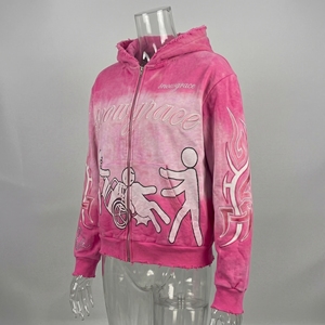 Sudadera con capucha y cremallera Snowgrace rosa tie-dye, unisex, corte crop, estilo Y2K, estampada, de felpa francesa, para invierno. - Product Image 4