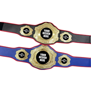 Cinturón de Campeonato de Lucha Libre Personalizable con Detalles en Dorado, Opción de Diseño/Logotipo Personalizado, Correas Negras y Azules - Product Image 5