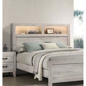 Cama de Madera Contemporánea de 1 Pieza, Tamaño Queen, con Cabecera y Estantes, Acabado Blanco Claro, Muebles Contemporáneos - Product Image 5