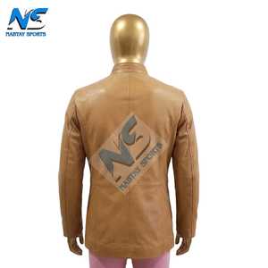 Chaqueta Nabtay Sports Marrón de Cuero Genuino para Hombre, con Lana y Mezcla de Telas, Cuello Alto, Cierre de un Botón y Bolsillos con Cremallera, para Otoño - Product Image 2