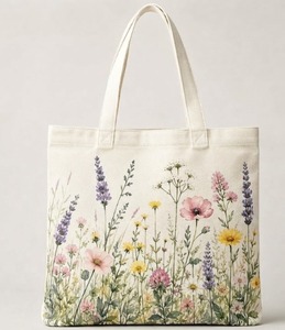 Sac fourre-tout en toile de coton à imprimé floral botanique, écologique, crème, grande capacité, sac à main d'épaule pour femme, réutilisable - Product Image 2