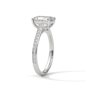 Anillo de Diamante Cultivado en Laboratorio con Corte Esmeralda y Engaste de Puntas de Calidad Premium para Compromiso o Ceremonia de Boda, Elaborado en Oro Blanco de 14k - Product Image 4