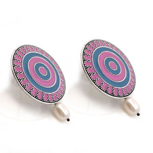 Boucles d'oreilles pendantes en argent sterling 925 avec perles d'eau douce multi-émaillées, finition oxydée, pour mariage et fiançailles - Réf. SKU7548 - Product Image 2