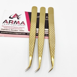 Pince à épiler de précision anti-magnétique en acier inoxydable à pointe en fibre semi-courbée en or plasma pour extensions de cils, pince à cils durable - Product Image 2