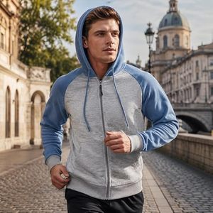 Unisex Hooded Zip-Up <b>Sweatshirt</b> Regular Fit Winter Wear Gray Blue Fleece Quick Dry Pocket Short Length - Product Image 3