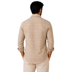 Chemise à manches longues pour homme en coton à petits carreaux beige marron, décontractée, boutonnée, personnalisable, vente en gros, vêtements de mode - Product Image 2