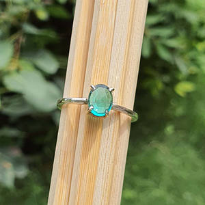 แหวนซ้อนกันได้สีเขียวนีออนอะพาไทต์สีเงินของ925แหวนทองคำทำด้วยมือของ925เงินสเตอร์ลิงแบบดั้งเดิม - Product Image 3