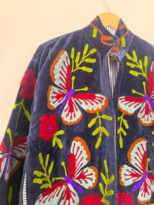 New Fresh Look <b>Velvet</b> Suzani Embroidered Butterfly Jacket Boho Floral <b>Coat</b> Handmade Festival Outerwear Classic Statement Layer - Product Image 6