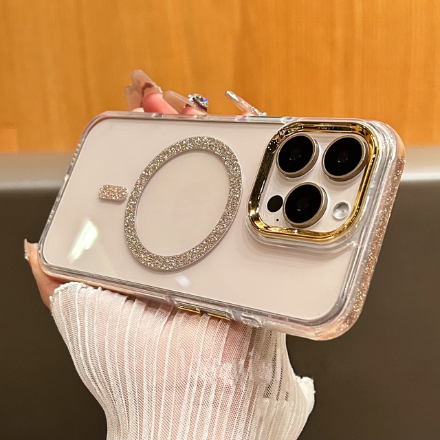Fashion Clear Glitter Magnetic Mobile Phone Case for iPhone 12 13 14 15 16 Pro Max Plus Wireless Charging Armor Shockproof Cover