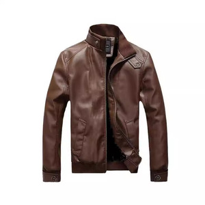 Navy blue classic <b>stand</b> collar Custom logo slim fit jacket Moto biker leather fashion Motorcycle auto racing wear - Product Image 2