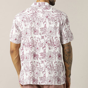 เสื้อเชิ้ตแขนสั้นลายดอกไม้สำหรับผู้ชาย สีขาว ปกคอพับ ผ้าฝ้ายป๊อปลิน 100% ระบายอากาศได้ดี เหมาะสำหรับใส่ในฤดูร้อน เสื้อฮาวายสำหรับชายหาด - Product Image 4