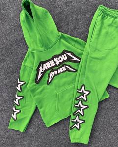 Ensemble de survêtement vert à capuche RARE SOUL APPAREL, manches longues, en coton, imprimé appliqué, streetwear pour enfants, tenue décontractée de printemps - Product Image 3