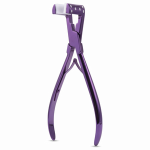 Pince à presser pour extensions capillaires violettes brillantes, design perforé, légère, en acier inoxydable, mâchoires coussinées, outil de salon - Product Image 1
