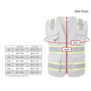 High Visibility Gray Safety Vest With Reflective Stripes And <b>Multiple</b> Pockets Unisex Workwear - Product Image 3