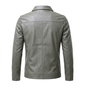 Men's <b>Grey</b> Faux Leather <b>Jacket</b> Slim Fit Casual Turn Down Collar Premium Biker Outerwear Chic Moto Coat Leather <b>Jacket</b> For Men - Product Image 3