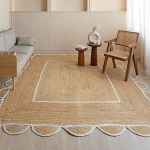 Alfombra de Yute Natural Hecha a Mano, Alfombra de Yute Trenzada Hecha a Mano, Alfombra de Yute Personalizada, Kilim, Alfombra de Cáñamo Natural con Diseño Floral, Decoración para el Hogar y Hoteles - Product Image 3