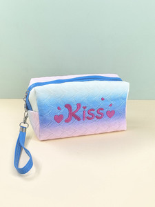 Gradient Polyester Cosmetic Bag Zipper <b>Makeup</b> Pouch Embroidered Kiss Toiletry <b>Case</b> for Women Girls - Product Image 4