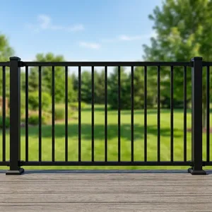 Rampe de balcon moderne en fer noir avec piquets verticaux et poteaux carrés pour la sécurité des terrasses et des patios, résistante à l'eau - Product Image 6