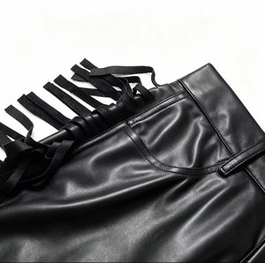 Pantalon en cuir sur mesure pour homme, coupe classique, en toile, haute qualité, respirant, design décontracté et tendance, avec pompons - Product Image 5