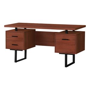 Scrivania per Computer Contemporanea da 60 Pollici per Ufficio Domestico con Cassetti di Stoccaggio Sinistro e Destro, Laminato Marrone e Metallo Nero - Product Image 2