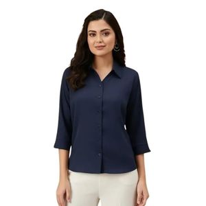 Camisa de Mujer de Punto Simple con Botones y Manga 3/4, 100% Algodón, Corte Ajustado, Blusa de Oficina con Logotipo Frontal - Product Image 2