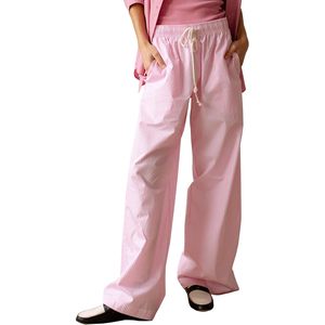 2025 pantalones de pijama de Spandex suave Y2K para mujer, Cintura elástica de cintura alta, cordón a rayas, pierna ancha, ropa de dormir, pantalones ODM - Product Image 2